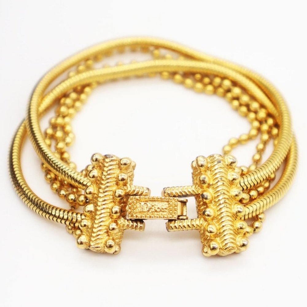 Vintage authentic Christian Dior 24k gold bracelet engraved logo original case